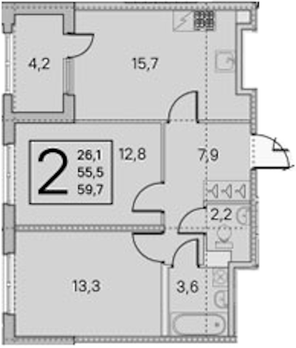2-комнатная квартира 55.5 м², 1/5 эт., ЖК «ЮгТаун. Олимпийские кварталы»